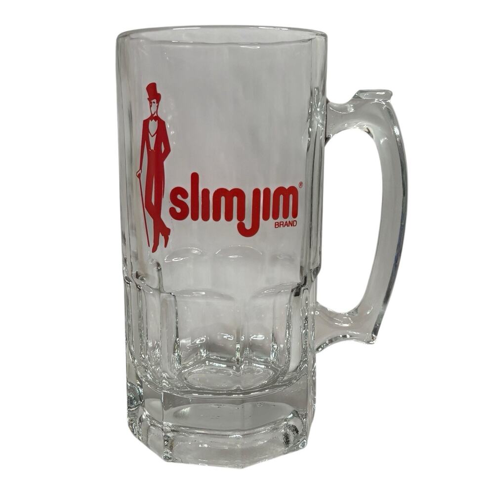 Slim Jim Vintage Beer Mug 1980s Mug Beer Stein Drinking Glass Tall Heavy 32 oz.